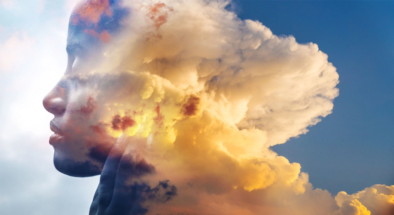 Foggy brain double exposure image