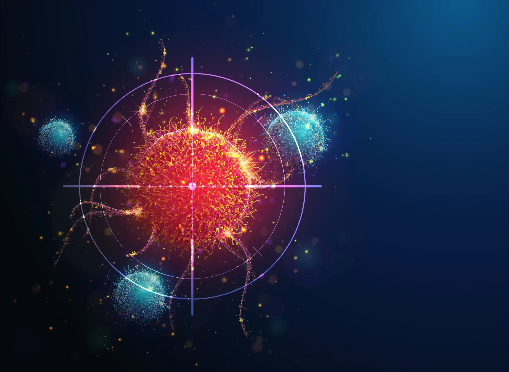 Illustration of a molecular structure representing biopharma innovation