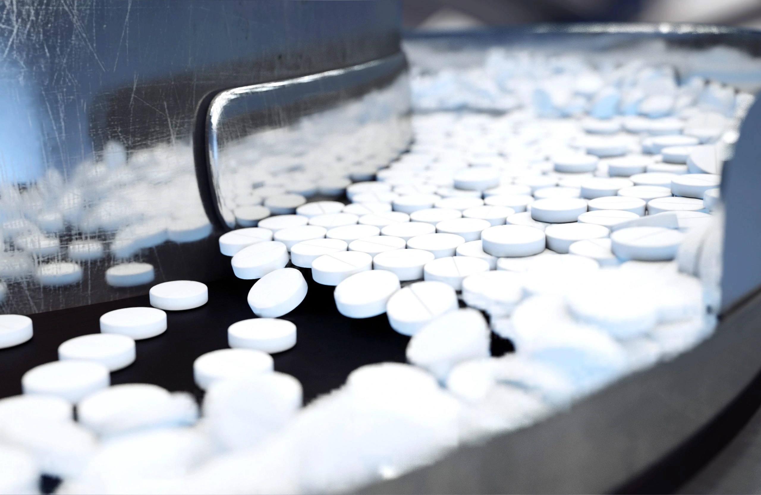Industrial pharmaceutical production line processing pills and tablets