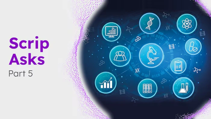 Biopharma graphic featuring circled icons representing healthcare and innovation